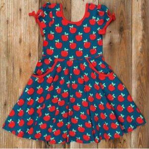 Eleanor Rose 8/10 Schoolyard Fun Blue and Red Apple Print Dress